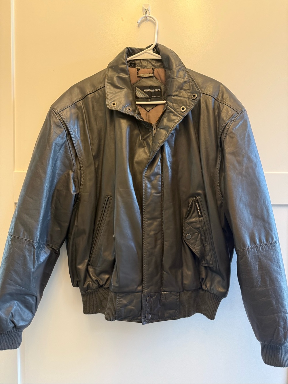 Vintage Members Only Leather Jacket Size 40 Charcoal Gray Bomber Korea